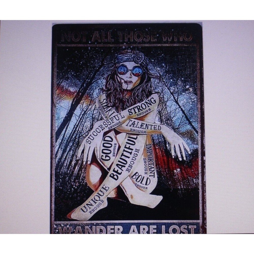 Vintage Tin Sign Hippie Girl Not All Those Who Wander are Lost Vintage Home Deco